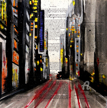 Painting titled "NYC City lights" by Bazévian Delacapucinière, Original Artwork, Oil Mounted on Wood Stretcher frame