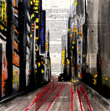 Painting titled "NYC City lights" by Bazévian Delacapucinière, Original Artwork, Oil Mounted on Wood Stretcher frame