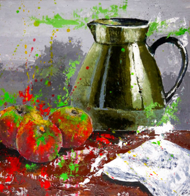 Still Life Pomme et pot Urban POP Abstract Pintura intitulada "Still Life Pomme et…" por Bazévian Delacapucinière, Obras de arte originais, Acrílico Montado em Maca de…
