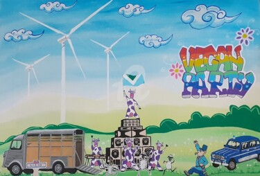 Malerei mit dem Titel "Vegan Party." von Bazoocat, Original-Kunstwerk, Acryl