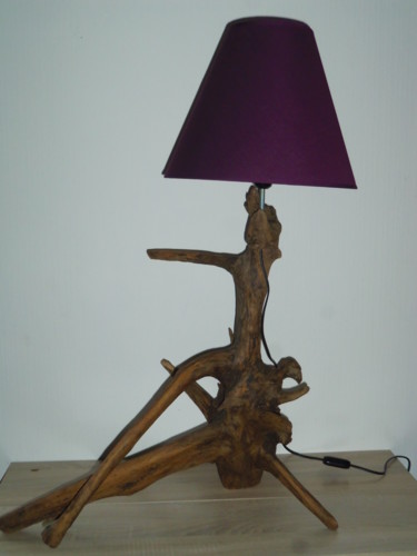 Diseño titulada "Lampe Racine en boi…" por Benoit Herault, Obra de arte original