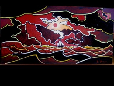 Peinture intitulée "soleil rouge" par Brice Beyer, Œuvre d'art originale