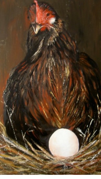 Peinture intitulée "Qui de la poule ...…" par Barbara Blanguernon, Œuvre d'art originale