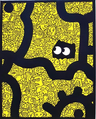 MONSTER AND CAT Painting titled "MONSTER AND CAT" by Bbqueen, Original Art, Acrylic
