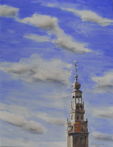 Painting titled "dans le ciel d'amst…" by Bernard Camborde, Original Artwork, Oil