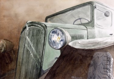 Painting titled "au fond du garage" by Bernard Camborde, Original Artwork, Watercolor