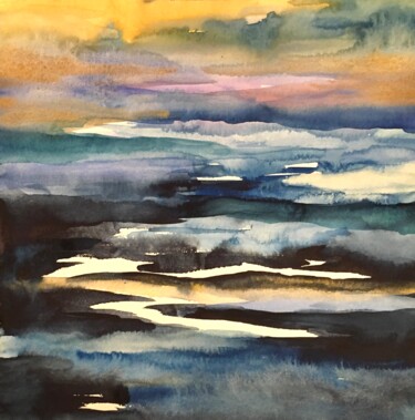 Painting titled "Lointain" by Bd, Original Artwork, Watercolor