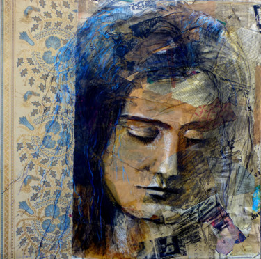 Peinture intitulée "Portrait collage 4" par Bernard Des Roseaux, Œuvre d'art originale, Fusain Monté sur Châssis en bois