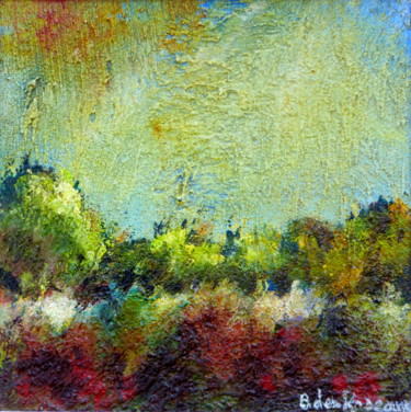 Painting titled "Paysage imaginaire…" by Bernard Des Roseaux, Original Artwork, Oil Mounted on Wood Panel