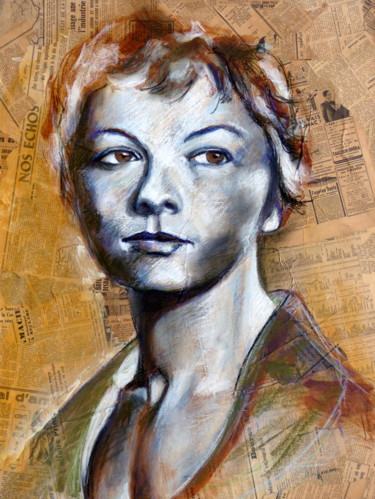 Schilderij getiteld "Dorothy 2" door Bernard Des Roseaux, Origineel Kunstwerk, Inkt Gemonteerd op Frame voor houten brancard