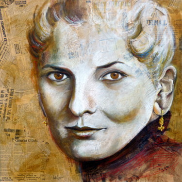 Collages intitolato "Jane" da Bernard Des Roseaux, Opera d'arte originale, Inchiostro Montato su Telaio per barella in legno
