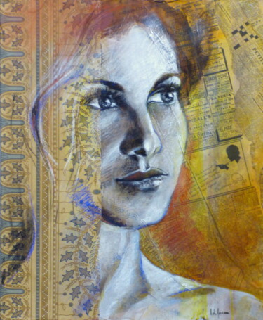 Painting titled "Patricia" by Bernard Des Roseaux, Original Artwork, Ink Mounted on Wood Stretcher frame