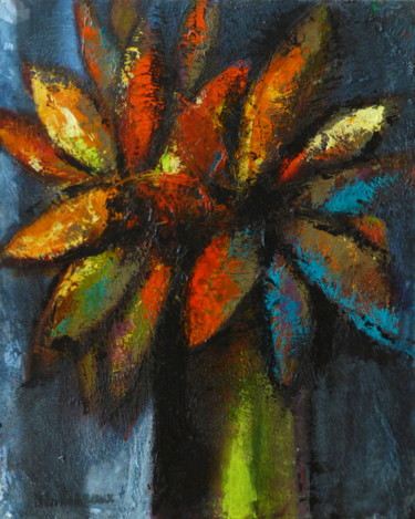 Malerei mit dem Titel "Deux fleurs imagina…" von Bernard Des Roseaux, Original-Kunstwerk, Öl Auf Keilrahmen aus Holz montiert