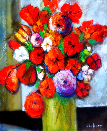Peinture intitulée "Bouquet aux fleurs…" par Bernard Des Roseaux, Œuvre d'art originale, Huile