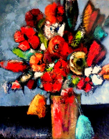 Peinture intitulée "Bouquet imaginaire…" par Bernard Des Roseaux, Œuvre d'art originale, Huile Monté sur Châssis en bois