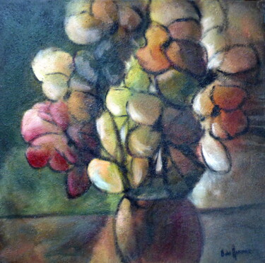 Malerei mit dem Titel "Fleurs au vase rond" von Bernard Des Roseaux, Original-Kunstwerk, Öl Auf Keilrahmen aus Holz montiert