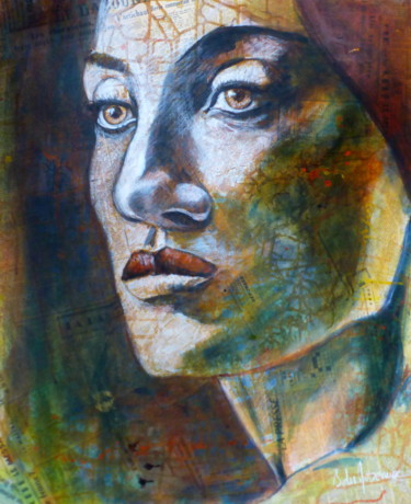 Painting titled "Fernanda" by Bernard Des Roseaux, Original Artwork, Ink Mounted on Wood Stretcher frame