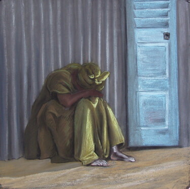 Schilderij getiteld "Sieste" door Bernard Des Roseaux, Origineel Kunstwerk, Pastel Gemonteerd op Houten paneel