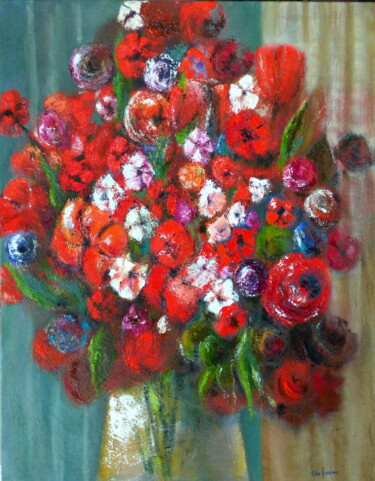 Картина под названием "Bouquet Imaginaire 1" - Bernard Des Roseaux, Подлинное произведение искусства, Масло Установлен на Де…