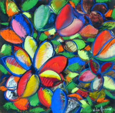Pintura intitulada "Fleurs Imaginaires 3" por Bernard Des Roseaux, Obras de arte originais, Pastel Montado em Painel de made…