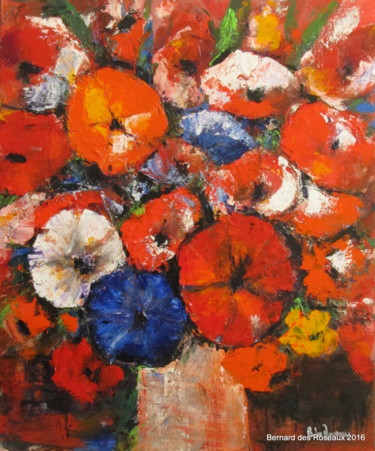 Painting titled "Bouquet fleurs mutl…" by Bernard Des Roseaux, Original Artwork, Acrylic