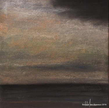 Painting titled "La mer au coucher d…" by Bernard Des Roseaux, Original Artwork, Pastel Mounted on Other rigid panel