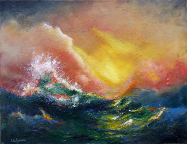 Painting titled "Tempête sur l'océan…" by Bernard Des Roseaux, Original Artwork, Oil