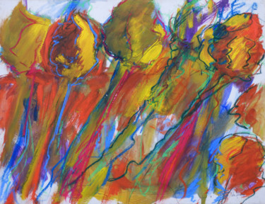 Peinture intitulée "Fleurs ou arbres 1" par Bernard Des Roseaux, Œuvre d'art originale, Acrylique Monté sur Panneau de bois