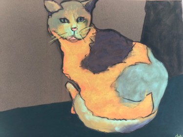 Drawing titled "Chat 6" by Beatrice Pineau De Viennay, Original Artwork, Pastel