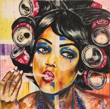 Pintura titulada "POP GIRL 3  "COKE C…" por Bruno Degrenne, Obra de arte original, Acrílico Montado en Bastidor de camilla d…