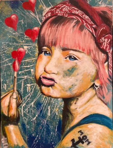 Painting titled "MINI POP GIRL 1" by Bruno Degrenne, Original Artwork, Acrylic