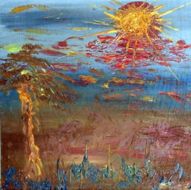 Peinture intitulée "soleil rouge" par Bdum, Œuvre d'art originale, Huile