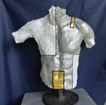 Sculptuur getiteld "Busto - Stefano Gor…" door Be Part Of Art, Origineel Kunstwerk, Beton Gemonteerd op Metaal