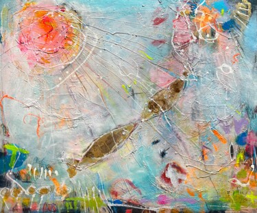 Painting titled "Fishes in love No.3" by Bea Schubert, Original Artwork, Acrylic Mounted on Wood Stretcher frame