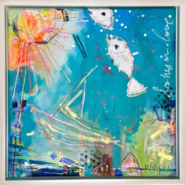 Картина под названием "Fishes in Love No.4…" - Bea Schubert, Подлинное произведение искусства, Акрил Установлен на Деревянна…
