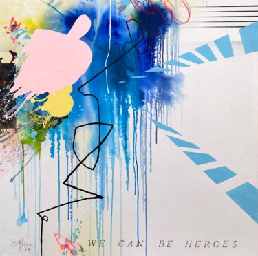 Schilderij getiteld "We can be heroes" door Bea Schubert, Origineel Kunstwerk, Acryl Gemonteerd op Frame voor houten brancard