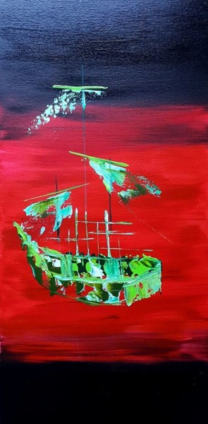 Malerei mit dem Titel "bateau-vert.jpg" von Beata Dautrey, Original-Kunstwerk, Acryl