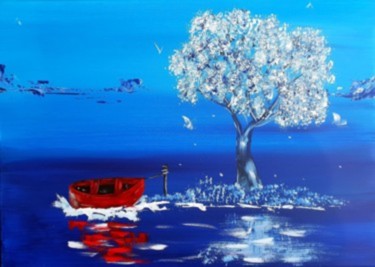 Peinture intitulée "Bateau rouge art mo…" par Beata Dautrey, Œuvre d'art originale, Acrylique
