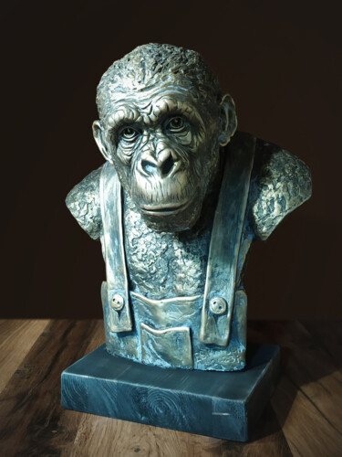 Скульптура под названием "скульптура обезьяны…" - Евгений Комзев, Подлинное произведение искусства, Гипс