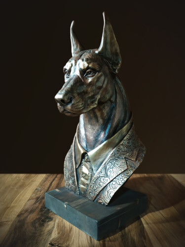 Sculptuur getiteld "скульптура собаки "…" door Евгений Комзев, Origineel Kunstwerk, Gips
