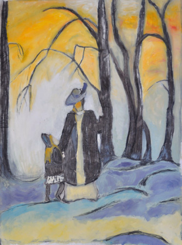 Peinture intitulée "promenade au bois e…" par B De Lavaulx, Œuvre d'art originale, Pastel