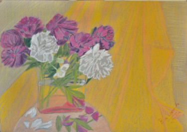 Drawing titled "VASE DE FLEURS BLAN…" by B De Lavaulx, Original Artwork, Pastel