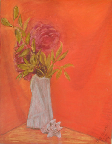 Dessin intitulée "bouquet rouge sur f…" par B De Lavaulx, Œuvre d'art originale, Pastel