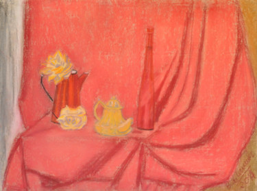 Disegno intitolato "THE AU LAIT OU THE…" da B De Lavaulx, Opera d'arte originale, Pastello