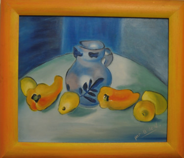 Peinture intitulée "cruche bleue en hom…" par B De Lavaulx, Œuvre d'art originale, Huile