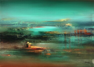 Painting titled "Green fog" by Beata Belanszky-Demko, Original Artwork, Oil