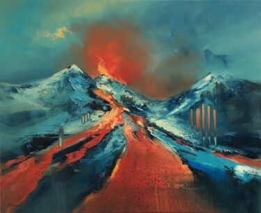 Painting titled "The Fire Withing" by Beata Belanszky-Demko, Original Artwork, Oil Mounted on Wood Stretcher frame