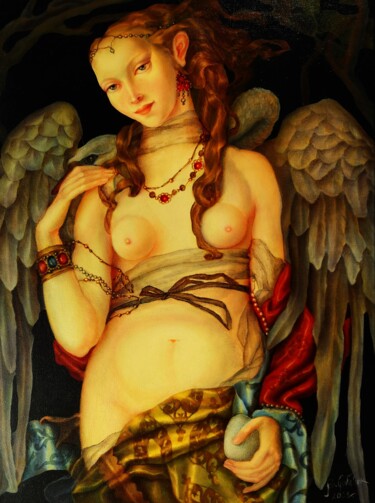 Painting titled "Leda" by Beata Gołąbek, Original Artwork, Oil