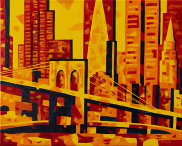 Pintura titulada "Brooklyn Bridge Sun…" por Beate Blume, Obra de arte original, Acrílico