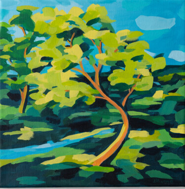 Painting titled "Tree by the Stream" by Beate Blume, Original Artwork, Acrylic Mounted on Wood Stretcher frame